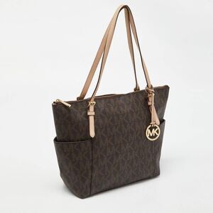 MICHAEL MICHAEL KORS Brown Signature Coated Canvas and Leather East West Zip Tot